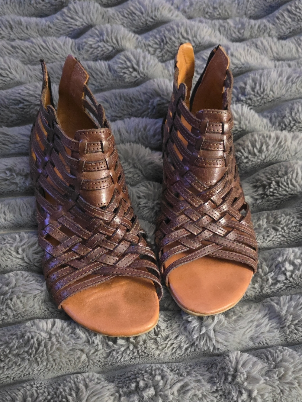 Brown Women’s Woven Open-Toe Heels